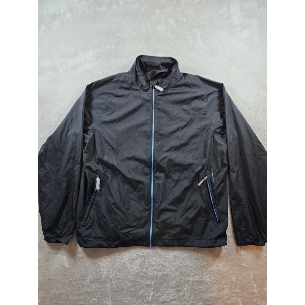 Adidas‎ Packable Rain Jacket Womens L Black Blue Full Zip ClimaProof Pockets